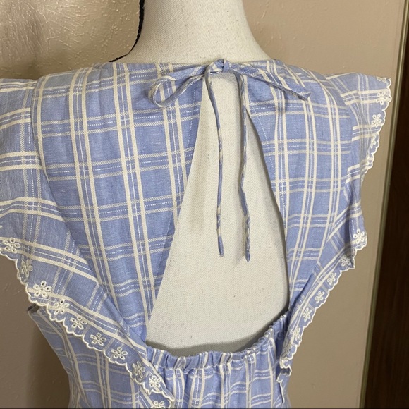 Draper James Blue Linen Embroidered Plaid Dress - Picture 9 of 14